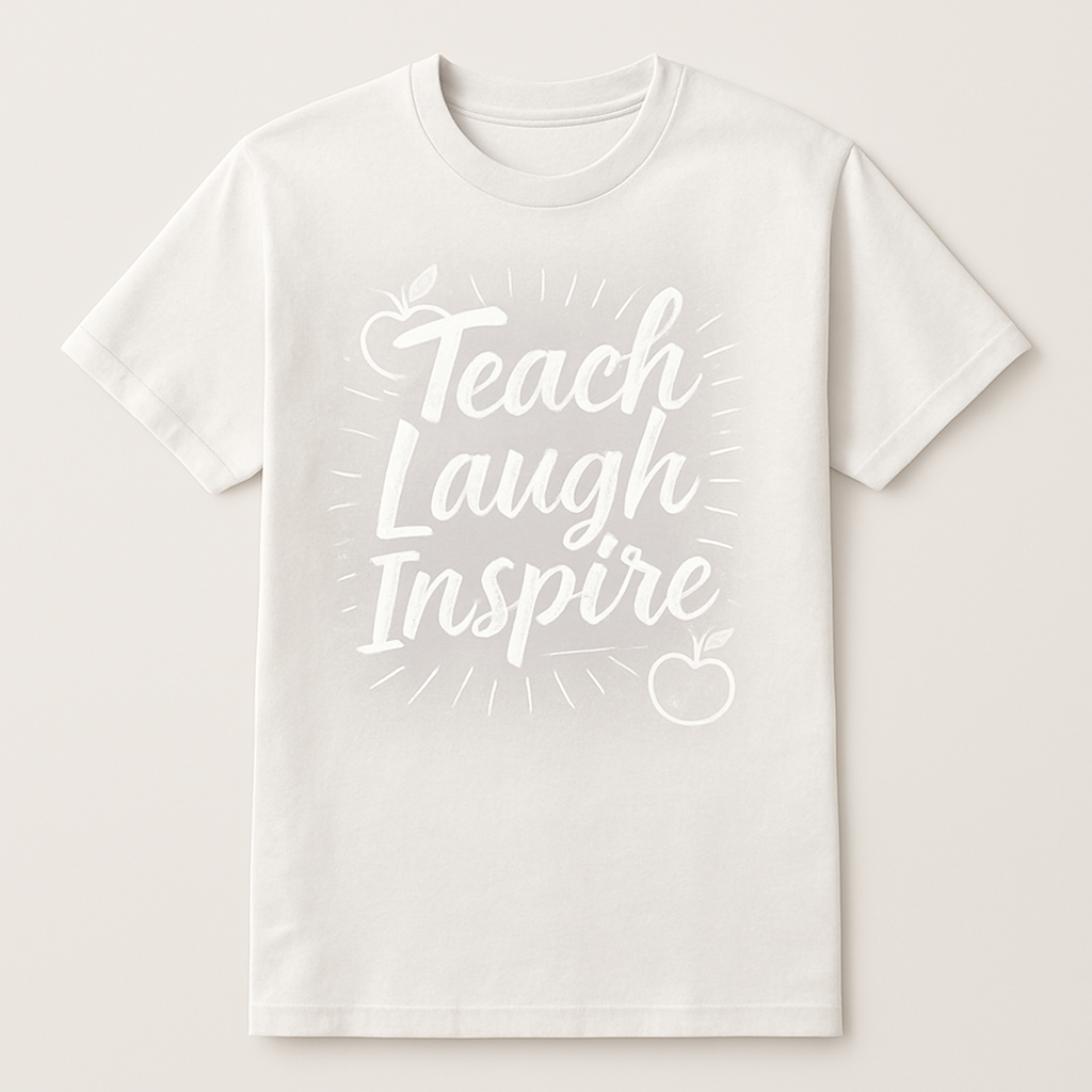 Teach Laugh Inspire Teacher Shirt – Cute Chalkboard Apple Design Gift Tee for Educators, Back to School, Teacher Life Apparel Teacher%20Life%20prompt%201%20studio%20mockup.png