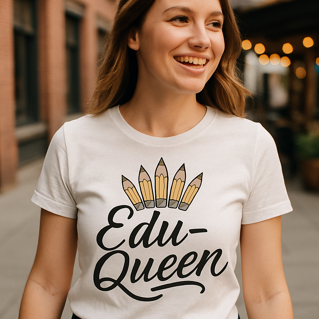 Edu-Queen Teacher Shirt – Cute Pencil Crown Graphic, Fun Teacher Life Gift, Back to School Classroom Tee for Women Educators Teacher%20Life%20prompt%2026%20lifestyle%20mockup.png