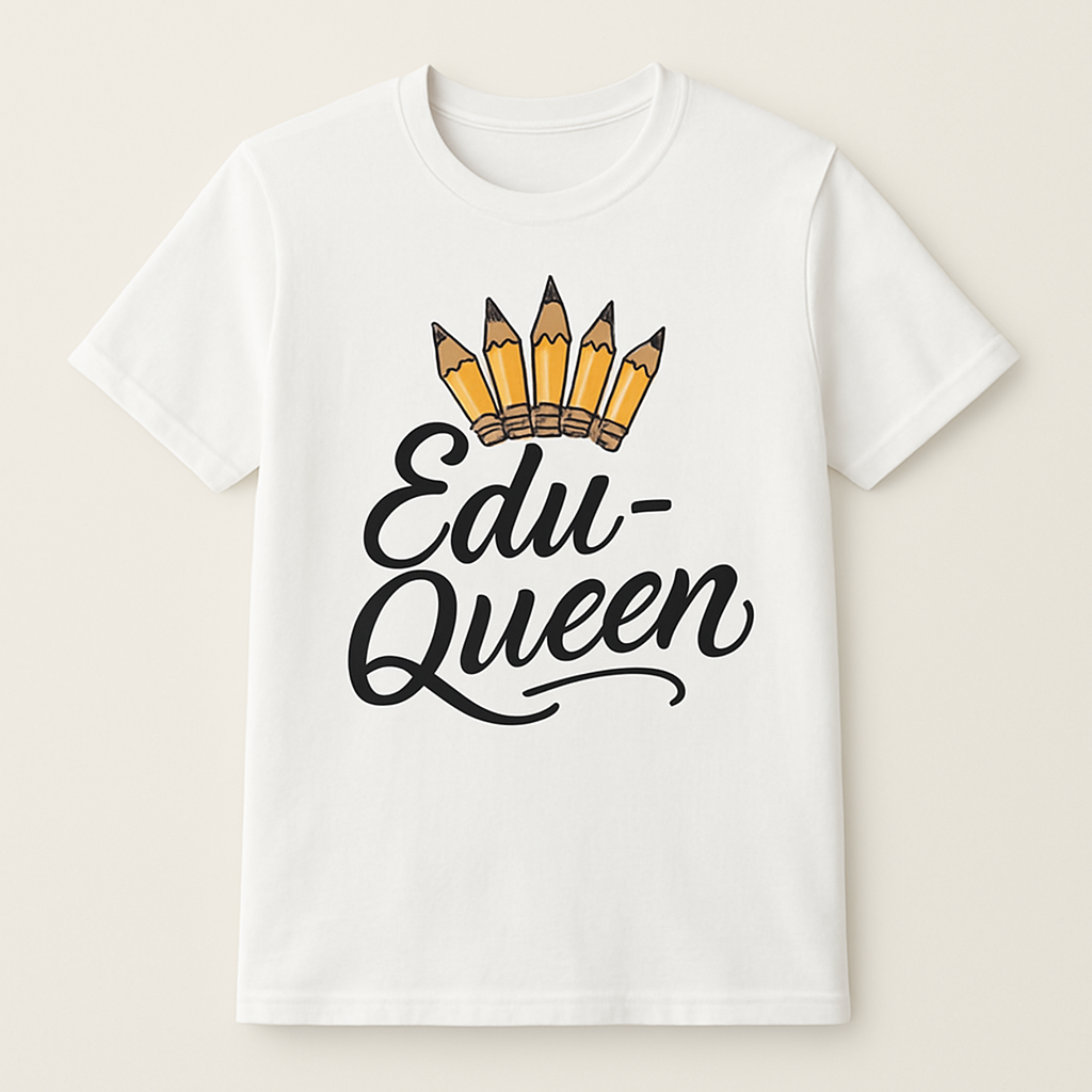 Edu-Queen Teacher Shirt – Cute Pencil Crown Graphic, Fun Teacher Life Gift, Back to School Classroom Tee for Women Educators Teacher%20Life%20prompt%2026%20studio%20mockup.png