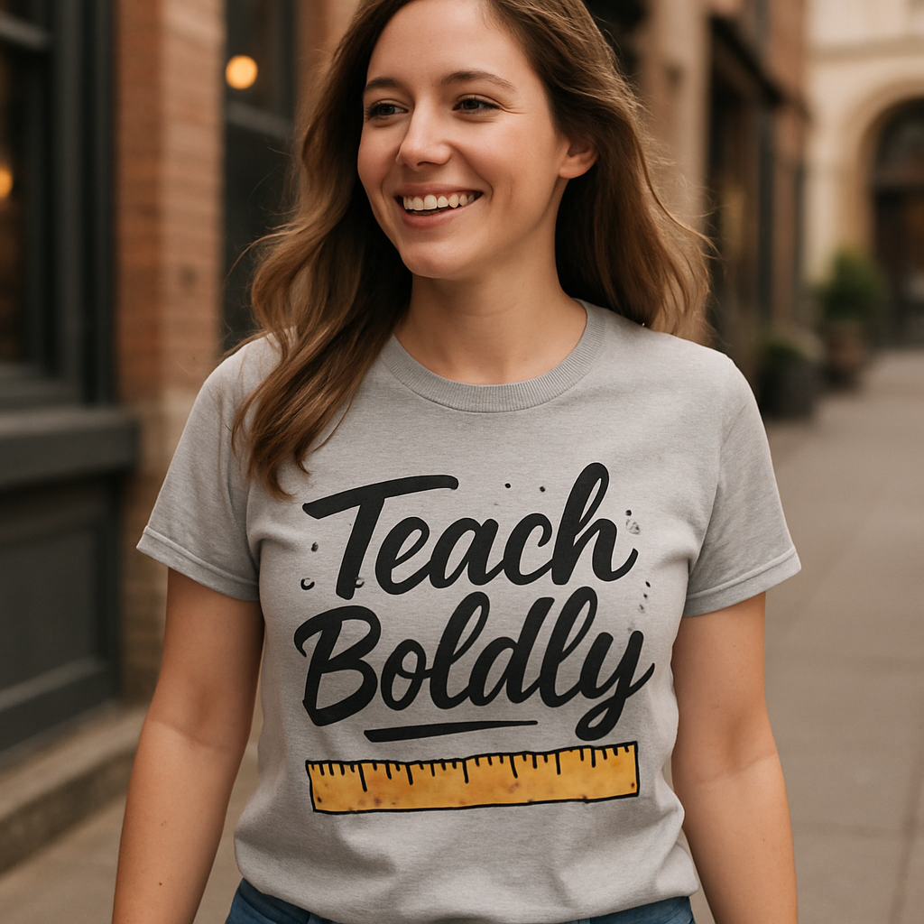 Teach Boldly Teacher Life T-Shirt – Motivational Script with Ruler Graphic, Inspirational Gift for Educators, Back to School Shirt Teacher%20Life%20prompt%2027%20lifestyle%20mockup.png