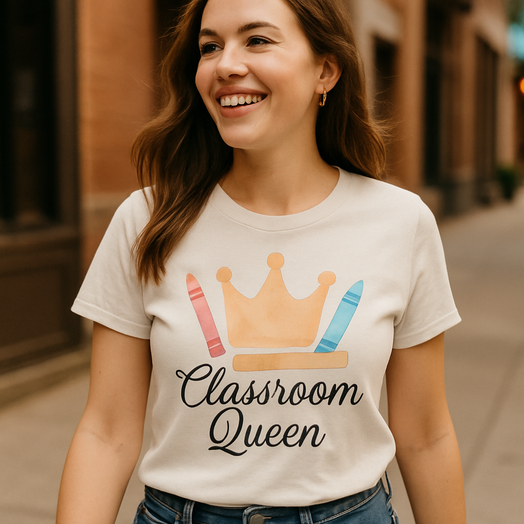 Classroom Queen Teacher T-Shirt – Cute Crown, Crayon & Ruler Design – Perfect Gift for Teacher Appreciation & Back to School Teacher%20Life%20prompt%202%20lifestyle%20mockup.png