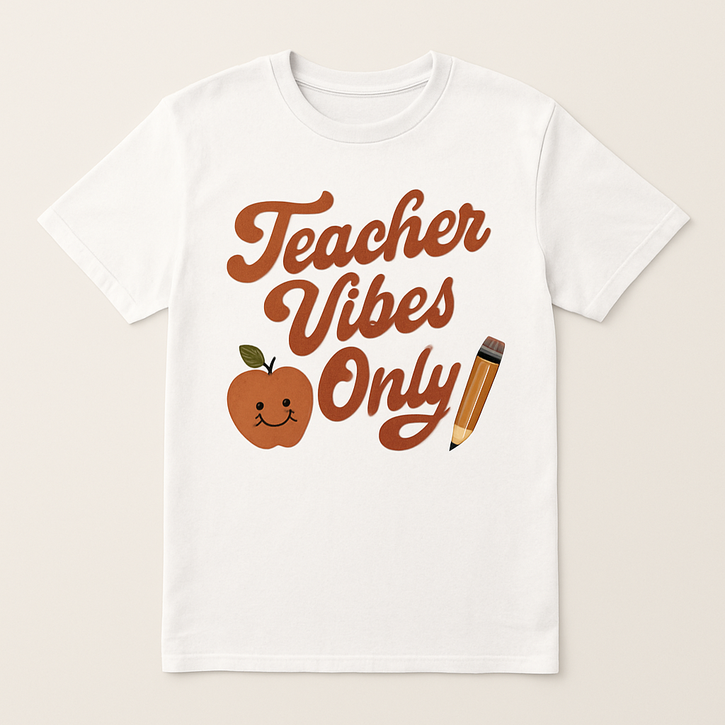 Teacher Vibes Only T-Shirt – Cute Smiling Apple & Pencil Graphic, Fun Teacher Gift, Back to School Teaching Shirt Teacher%20Life%20prompt%2030%20studio%20mockup.png