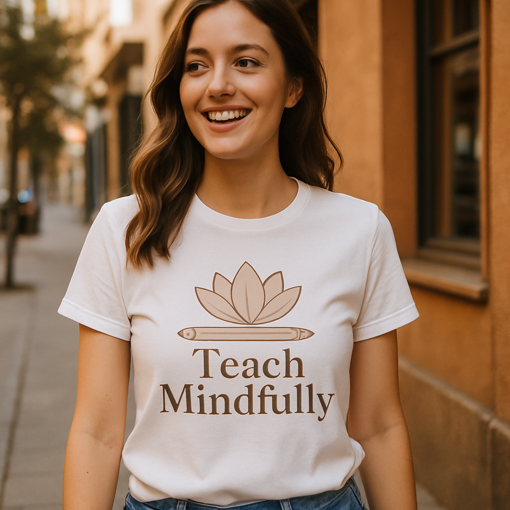 Mindful Teacher Life T-Shirt – Teach Mindfully Lotus Flower & Pencil Graphic, Inspirational Gift for Teachers, Mindfulness Classroom Tee Teacher%20Life%20prompt%2041%20lifestyle%20mockup.png