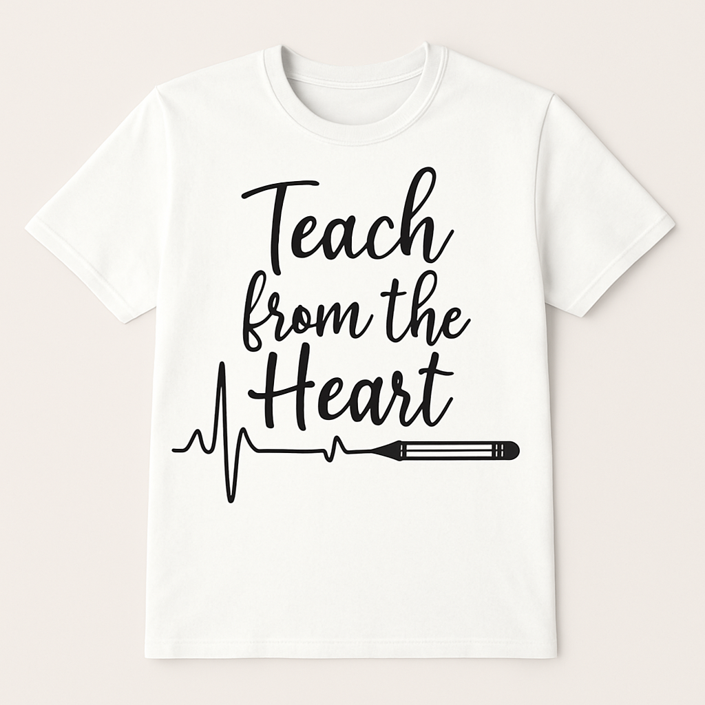 Teach from the Heart Teacher Shirt – Cute Heartbeat Pencil Graphic, Inspirational Gift for Educators, Teacher Appreciation Tee Teacher%20Life%20prompt%2045%20studio%20mockup.png