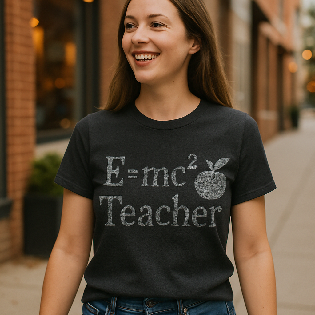 E=mc² Teacher T-Shirt with Apple Graphic – Funny Science Teacher Gift, Back to School Teacher Life Shirt Teacher%20Life%20prompt%2046%20lifestyle%20mockup.png
