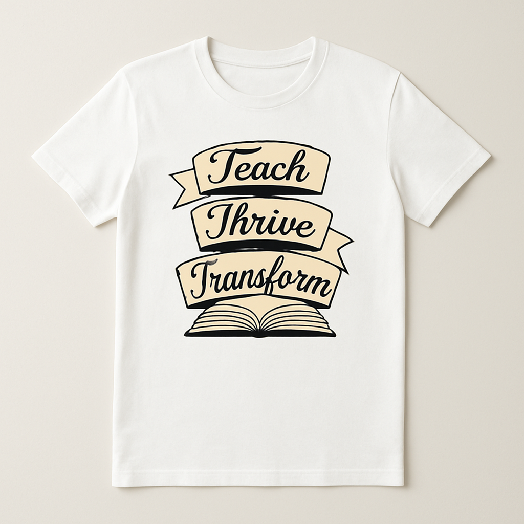 Teach Thrive Transform Teacher Life T-Shirt – Inspirational Book Banner Design, Gift for Educators, Motivational Teaching Shirt Teacher%20Life%20prompt%2048%20studio%20mockup.png
