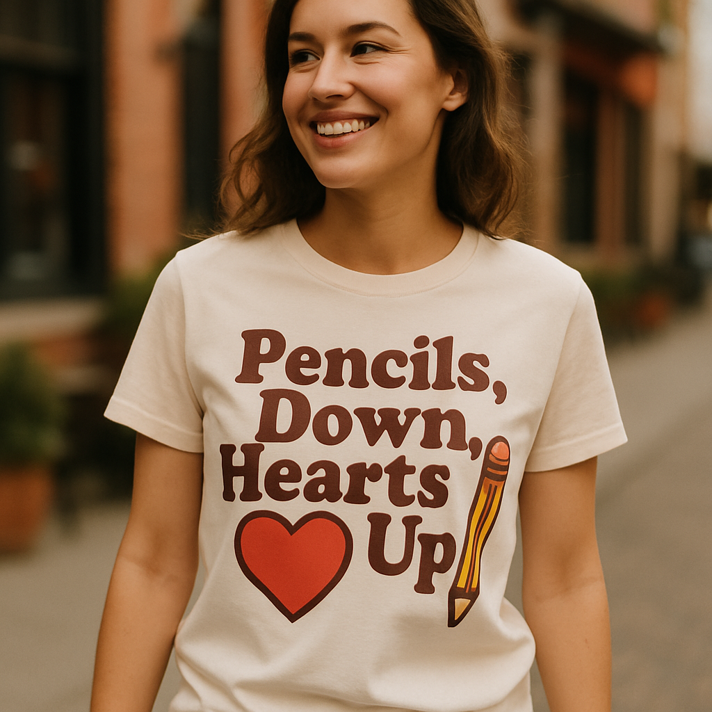 Pencils Down Hearts Up Teacher Life T-Shirt – Cute Pencil & Heart Graphic, Gift for Teachers, Classroom Appreciation Tee Teacher%20Life%20prompt%2049%20lifestyle%20mockup.png