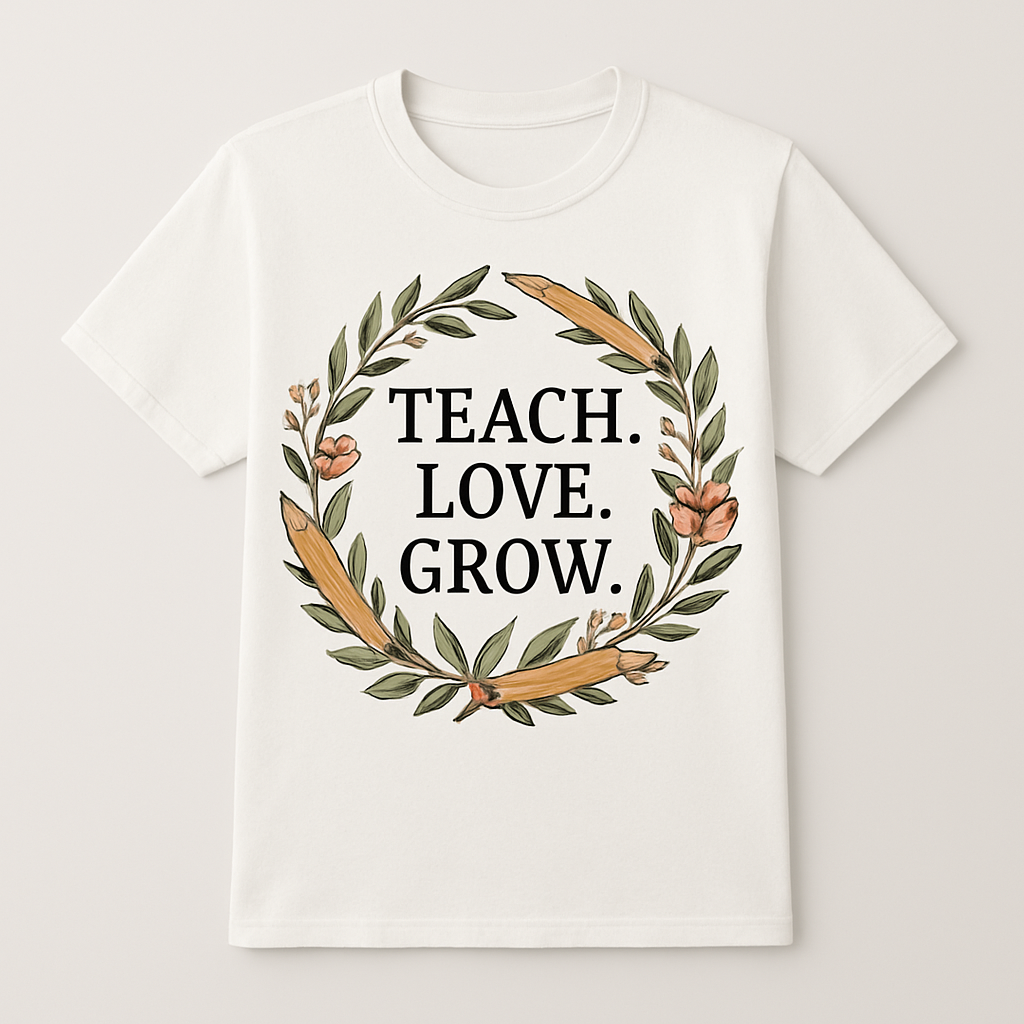 Teach Love Grow Teacher Shirt – Floral Pencil Wreath, Cute Teacher Life T-Shirt, Inspirational Gift for Educators, Back to School Apparel Teacher%20Life%20prompt%204%20studio%20mockup.png