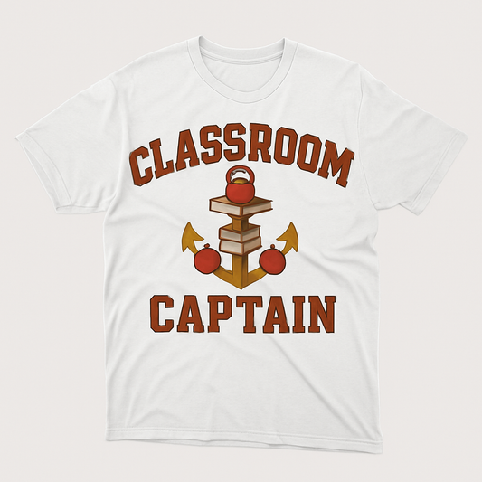 Classroom Captain Teacher T-Shirt – Anchor, Books & Apples Design | Fun Teacher Life Gift, Back to School Shirt, Educator Appreciation Teacher%20Life%20prompt%2050%20studio%20mockup.png