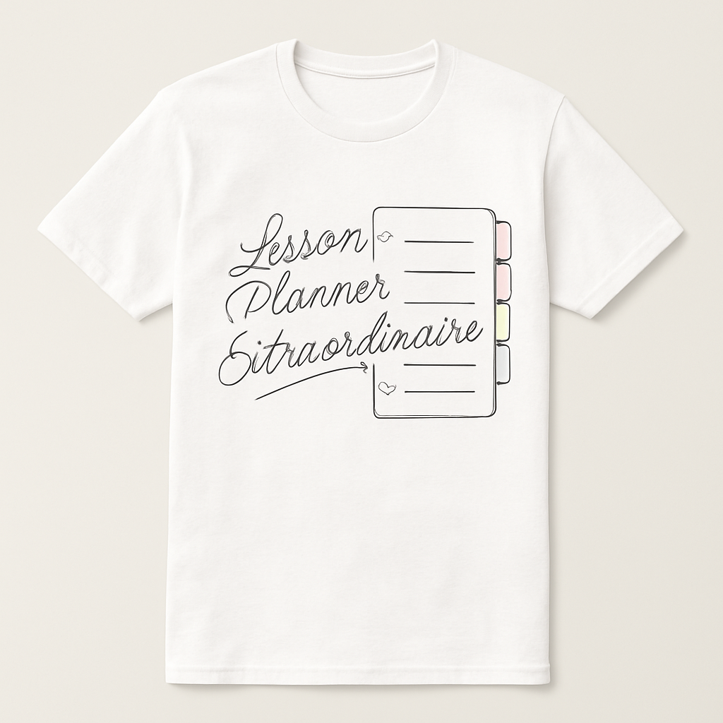 Lesson Planner Extraordinaire Teacher T-Shirt – Cute Tabbed Notebook Graphic, Teacher Life Gift, Classroom Planner Apparel Teacher%20Life%20prompt%206%20studio%20mockup.png
