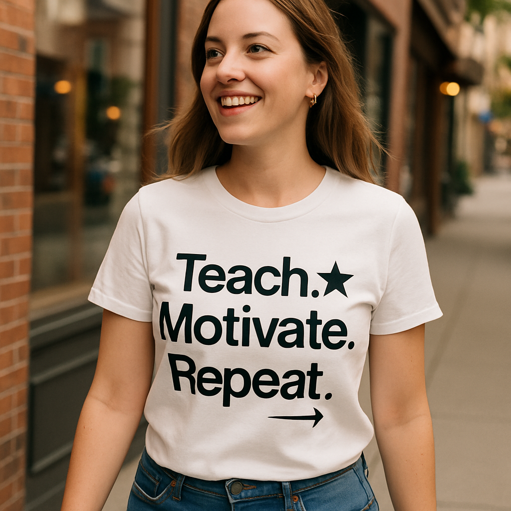 Teach Motivate Repeat T-Shirt – Inspirational Teacher Life Shirt with Modern Text Design, Gift for Educators, Motivational Teacher Tee Teacher%20Life%20prompt%207%20lifestyle%20mockup.png