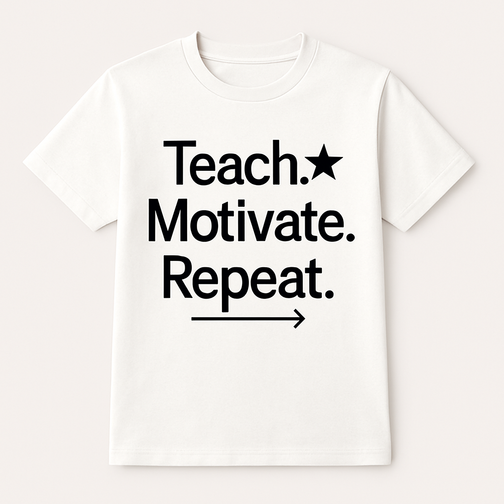 Teach Motivate Repeat T-Shirt – Inspirational Teacher Life Shirt with Modern Text Design, Gift for Educators, Motivational Teacher Tee Teacher%20Life%20prompt%207%20studio%20mockup.png
