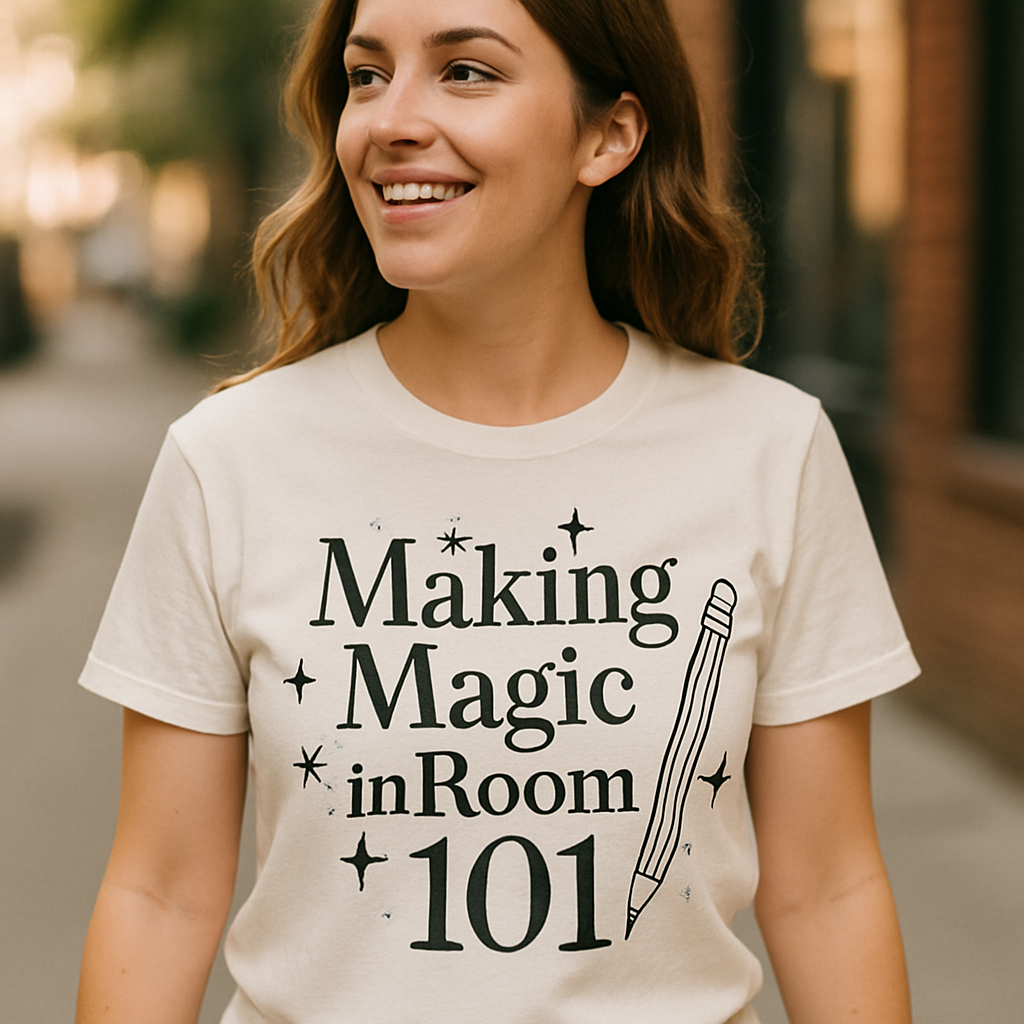 Making Magic in Room 101 Teacher Shirt – Cute Teacher Life Gift, Classroom Pencil & Stars, Back to School Teacher Tee Teacher%20Life%20prompt%208%20lifestyle%20mockup.png