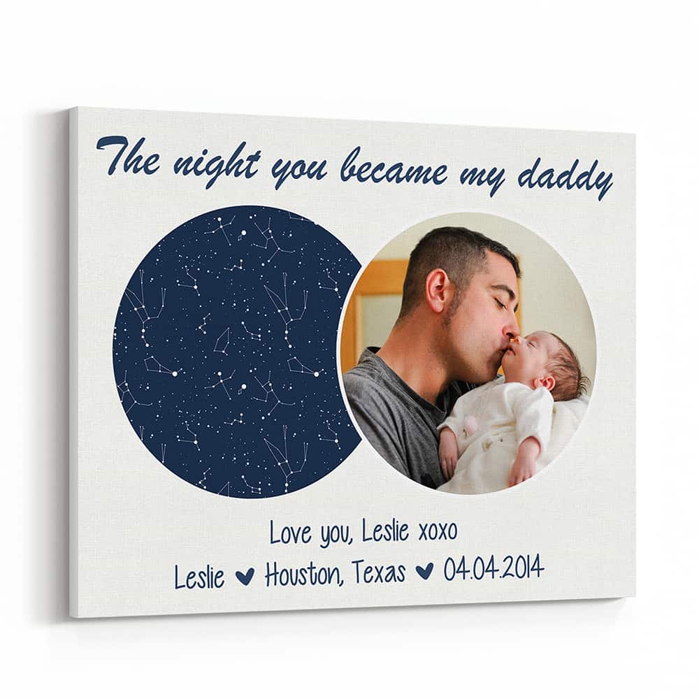 The Night You Became My Daddy Custom Star Map Photo Canvas Print, Father's Day Gift