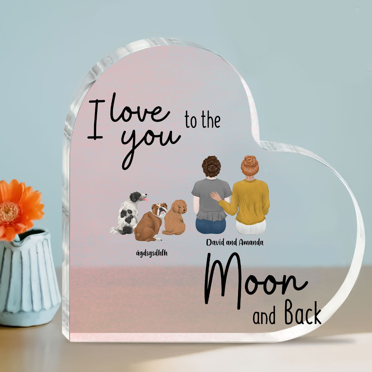 The day I met you I found my missing piece Couple and Dog Personalized Heart Shaped Acrylic Plaque Perfect Gift For Dog Lovers