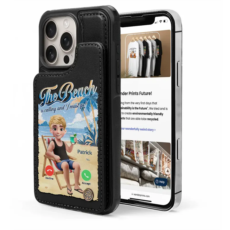 The Beach Is Calling I Must Go - Personalized Leather Flip Wallet Phone Case
