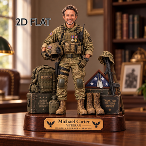Personalized Veteran Photo Wooden Block, Custom 2D Flat Military Cutout, Veterans Day Gift, Military Keepsake Decor