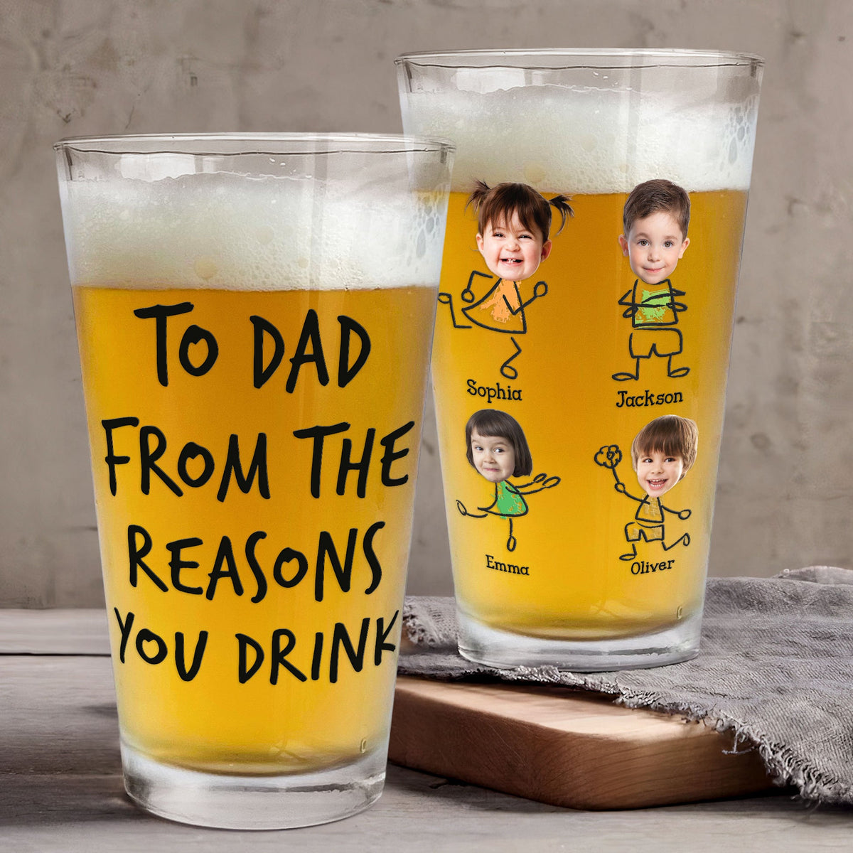 To Dad From The Reasons You Drink - Personalized Photo Beer Glass Father's Day Gift