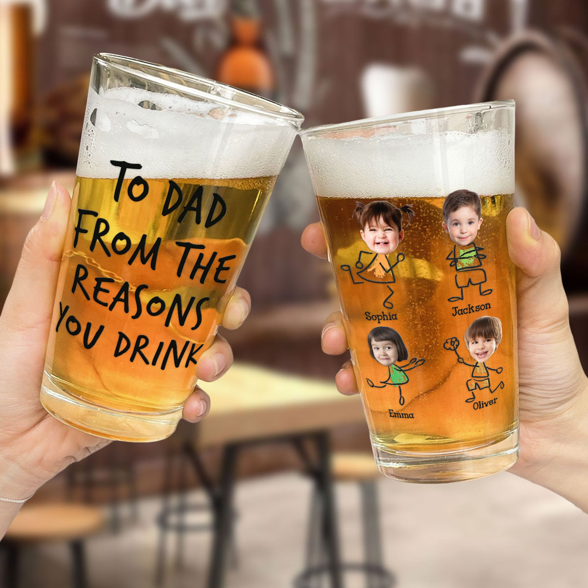 To Dad From The Reasons You Drink - Personalized Photo Beer Glass Father's Day Gift