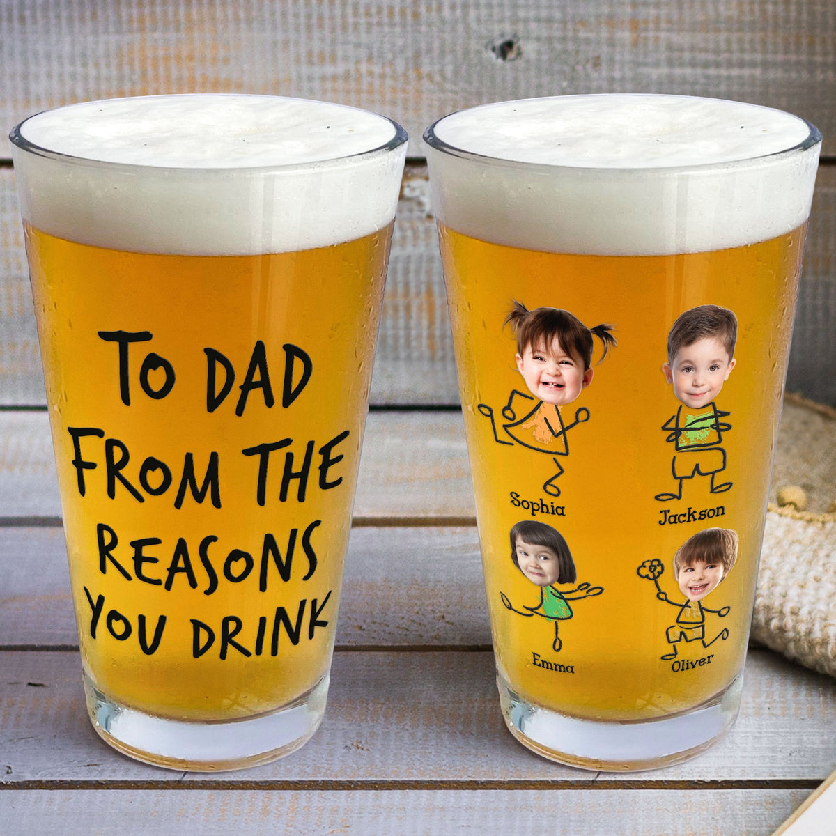 To Dad From The Reasons You Drink - Personalized Photo Beer Glass Father's Day Gift