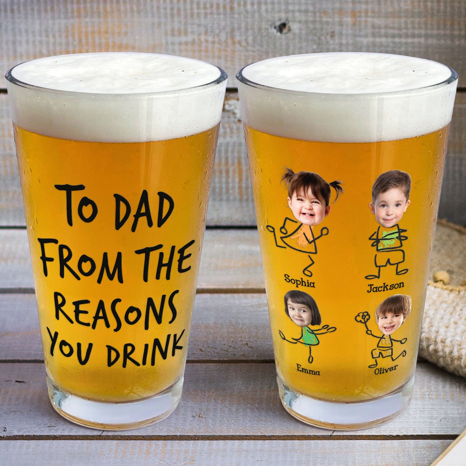 To Dad From The Reasons You Drink - Personalized Photo Beer Glass Father's Day Gift