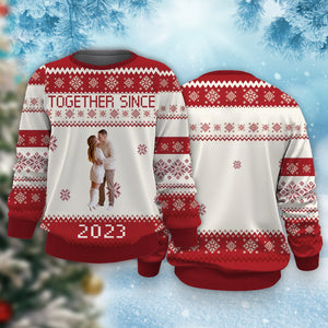 Together Since - Personalized Photo Ugly Sweater - Christmas Gift For Couple