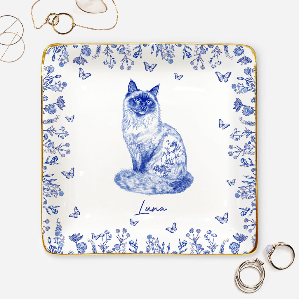 Personalised Cat Toile De Jouy Jewellery Dish Gift For Cat Lover, Custom Toile De Jouy Style Custom Cat Breeds, Cat Mom Gift, Christmas Gift For Cat Mom