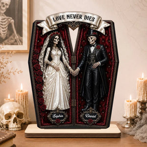 Love Never Dies - Personalized 2 Layer Wooden Plaque - Gift For Lovers Halloween