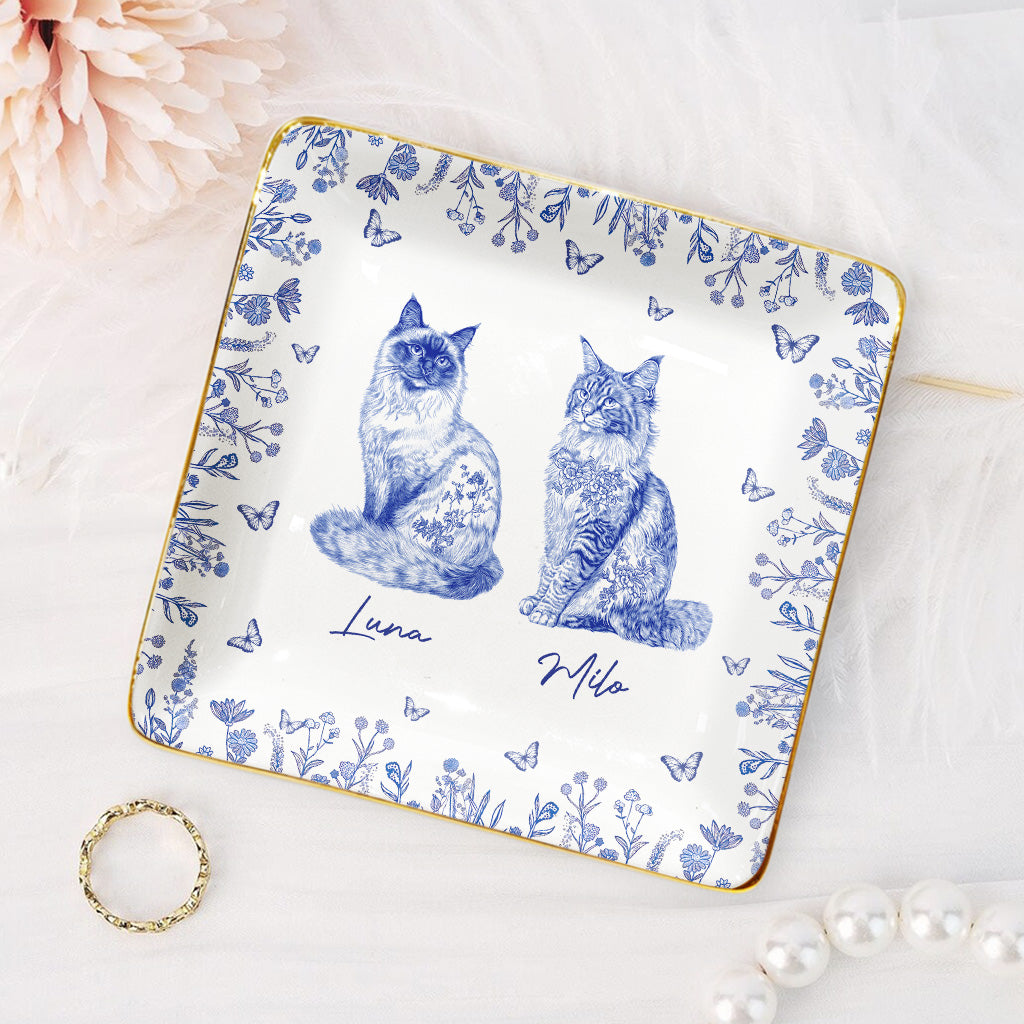 Personalised Cat Toile De Jouy Jewellery Dish Gift For Cat Lover, Custom Toile De Jouy Style Custom Cat Breeds, Cat Mom Gift, Christmas Gift For Cat Mom