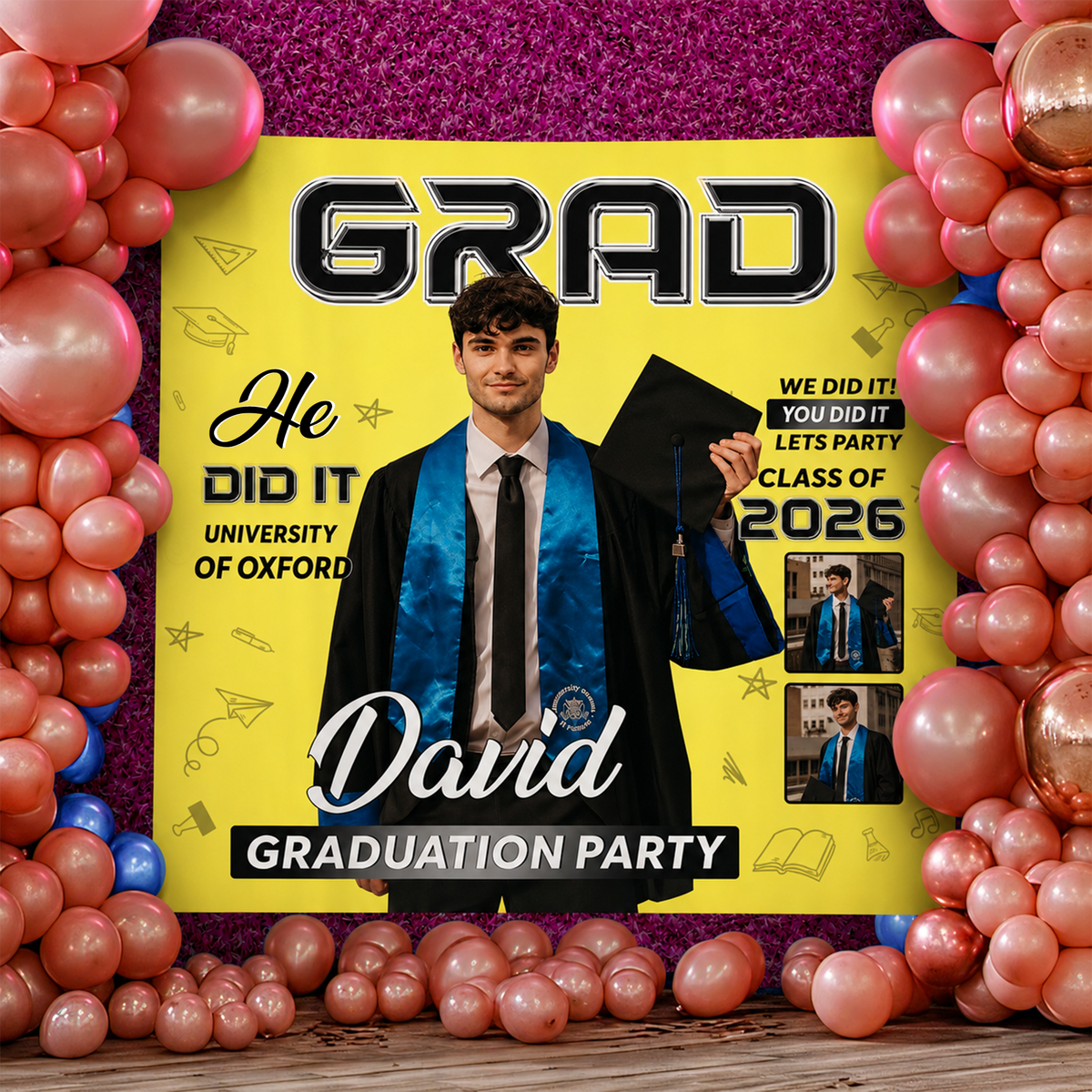 Custom Photo Class of 2026 Graduation Backdrop