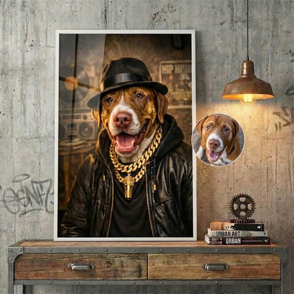 Custom Pet Portrait, Dog Portrait Hip Hop, Cat Portrait Canvas,