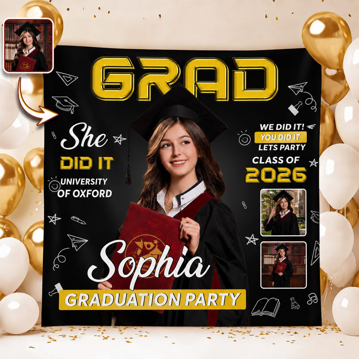 Custom Photo Class of 2026 Graduation Backdrop