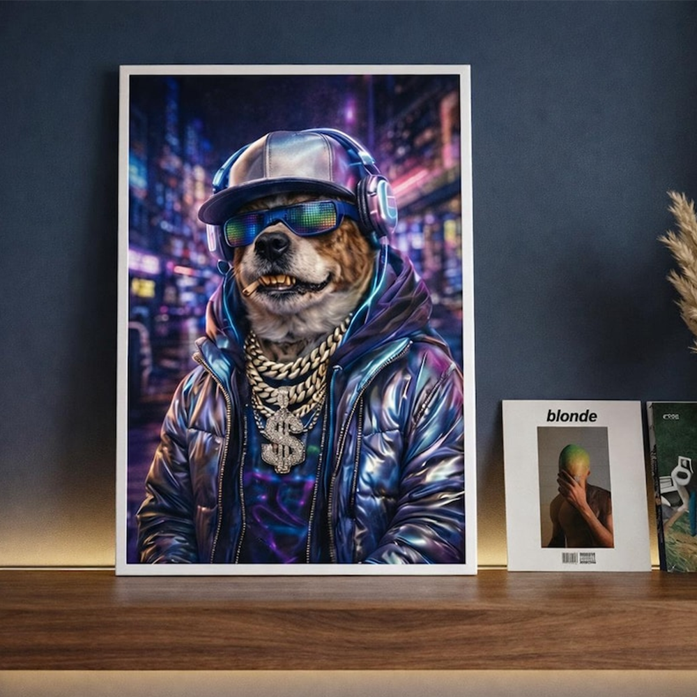 Custom Pet Portrait, Dog Portrait Hip Hop, Cat Portrait Canvas,