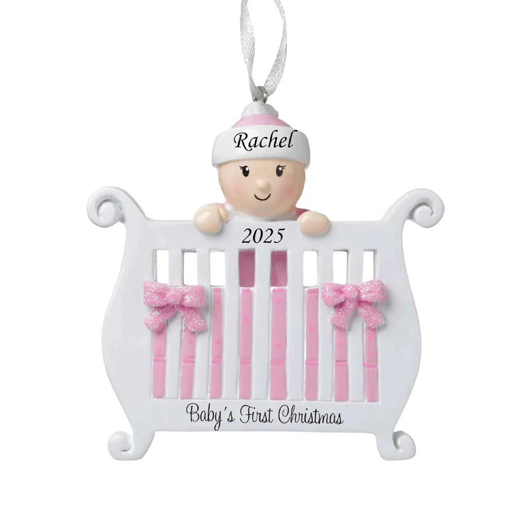 2025 Baby s First Christmas Ornament - Baby Girl in Crib - Personalized Holiday Keepsake Custom My 1st Christmas Ornament for Baby & Grandbaby Engraved Gift for Newborn s 1st Xmas