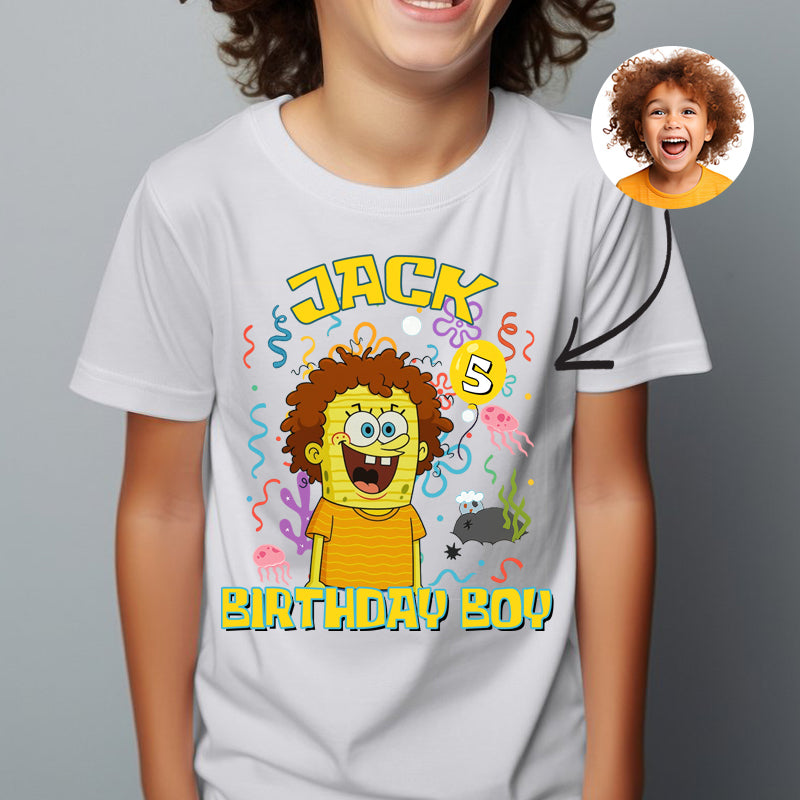 Personalized Spongebob Birthday Family Shirts Customize Photo For Kid Cartoonize Shirt Birhday Gift For Boy, Girl