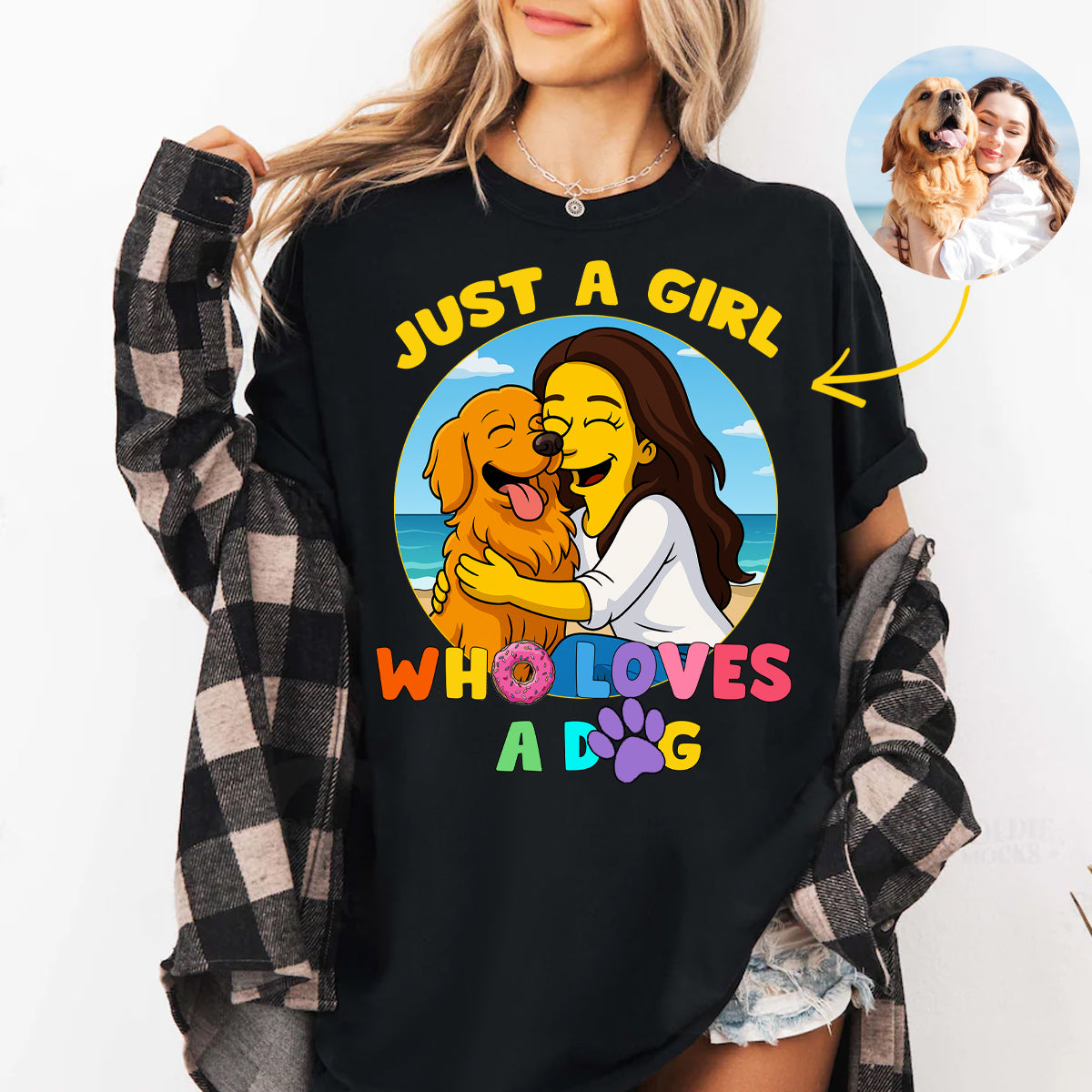 Just A Girl Who Loves Dogs Simpsonized Portrait - Personalized Photo Shirt Gift For Dog Mom, Dog Lovers, Birthday Gift