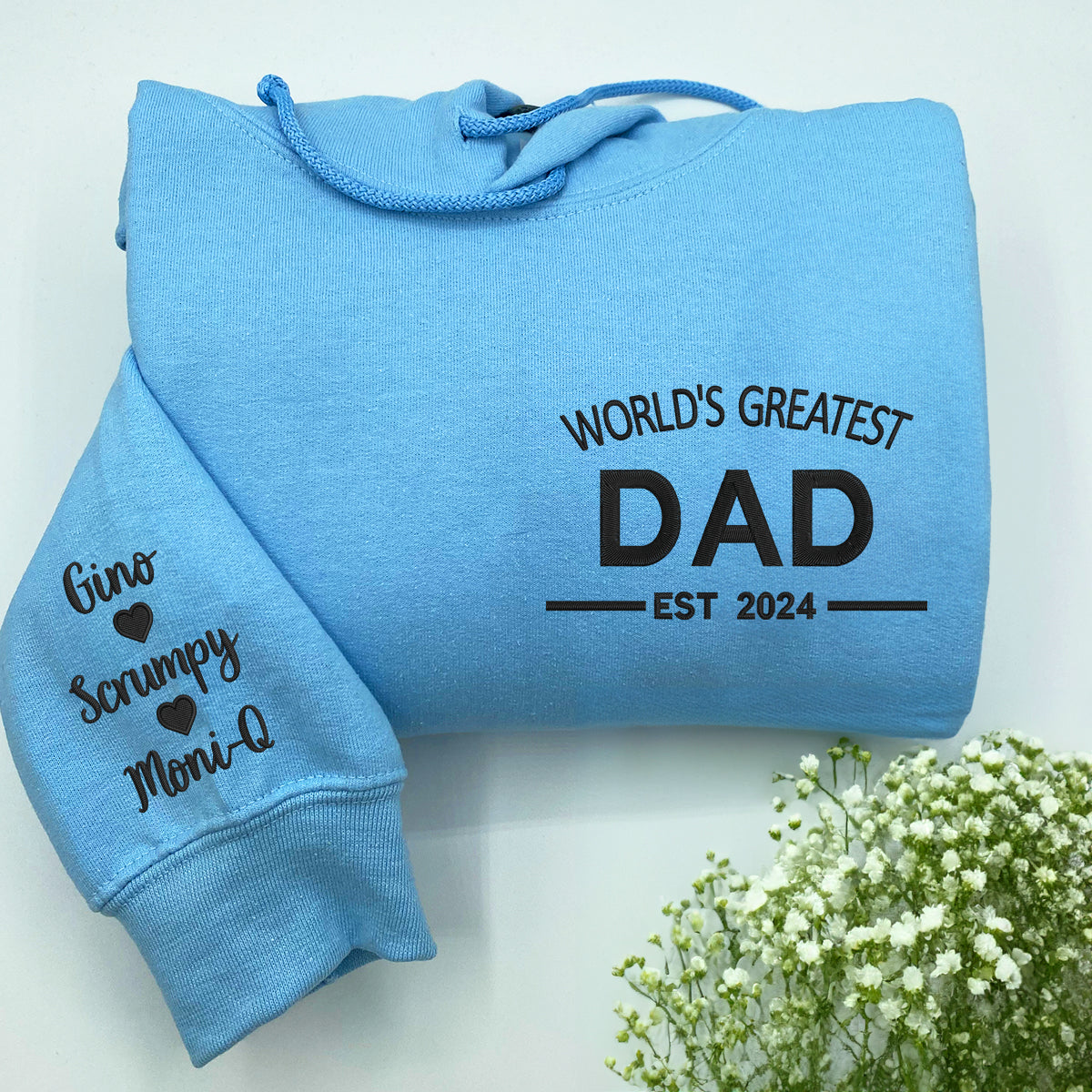 World's Greatest Dad Sweatshirt or Hoodie, Embroidered Gift with Est Year or Kids Names