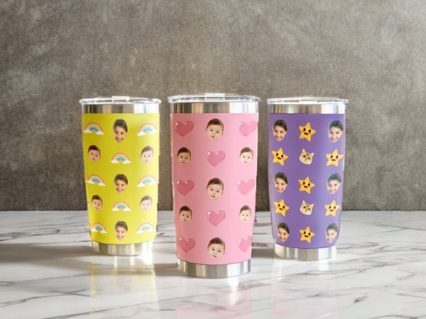 Custom Baby/Pet Face Portrait Tumbler, Personalized Insulated Tumbler, Holiday Gifts for Parents and Grandparents