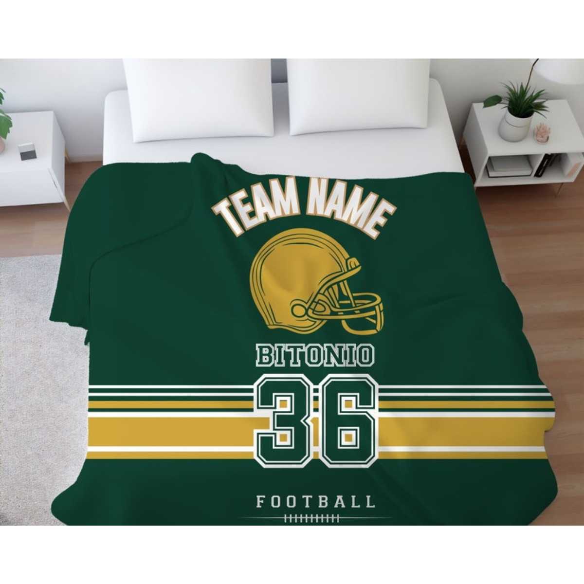 Personalized Name Number Football Blanket, Custom Game Day Gift for Football Lover, Perfect Gift for Dad & Son, Man Cave Gift for Sports Fan