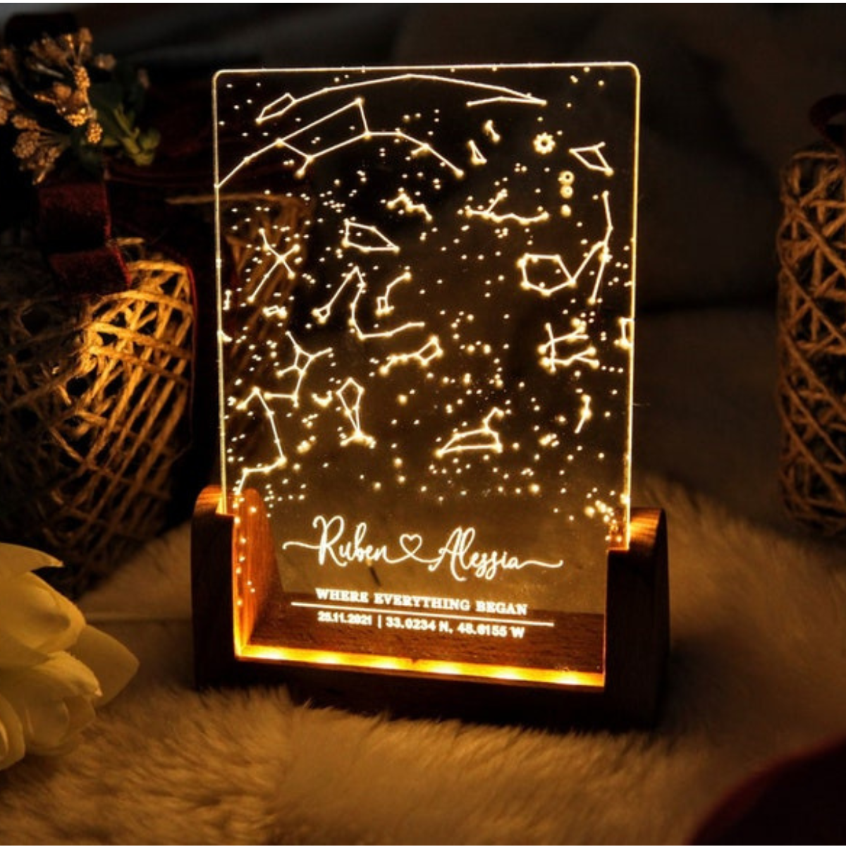 Personalized Constellation Chart Lamp - Gift Star Map on Night Light - Gift for Boyfriend / Girlfriend - Stars Chart Gift for Couples