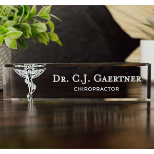 Doctor of Chiropractic Glass Office Desk Name Plate, Clear DOC Nameplate, Medical Practitioner Appreciation Gift, Med School Graduation