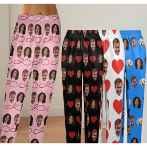 Custom Faces Pajama Pants for Couple, Personalized Couple Matching Photo Pants, Picture Pajamas for Women Men, Gift for Boyfriend Girlfriend