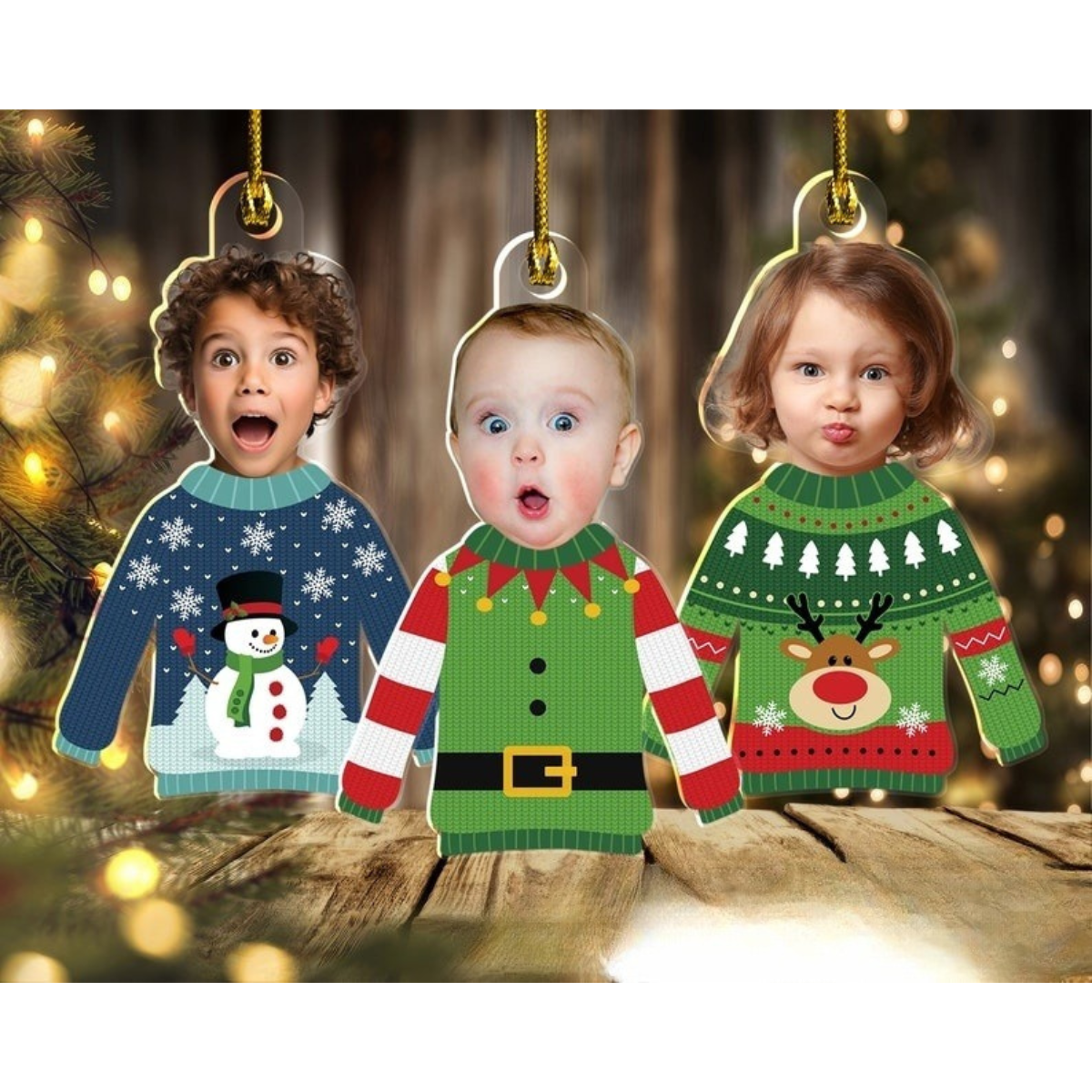 Custom Kid's Face Christmas Ornament Gift For Grandparents, Personalized Acrylic Ornament, Custom Photo Funny Kid In Christmas Ugly Sweater