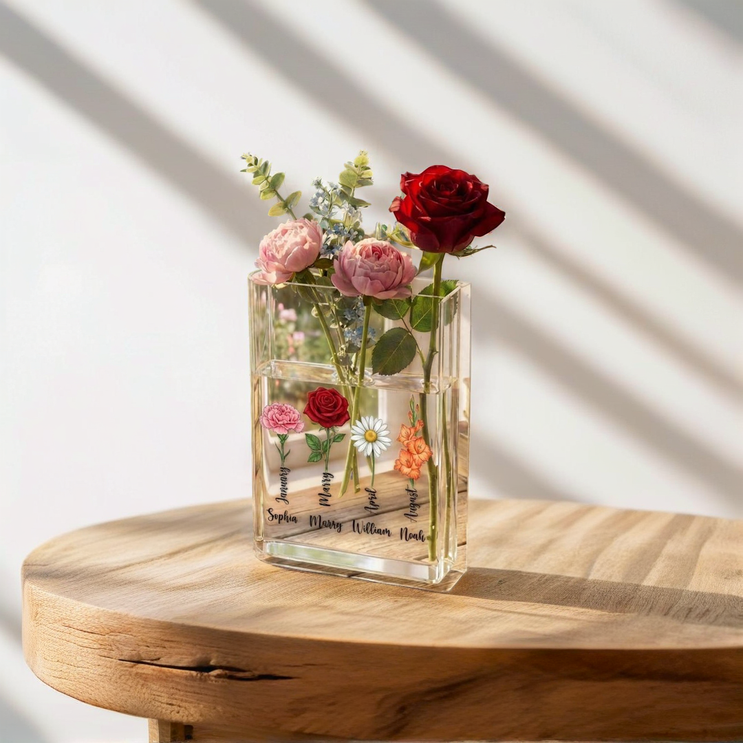 Birth Flower Grandma's Garden Personalized Book Vase, Mother's Day Gift 2026, Gift For Mom, Gift For Grandma