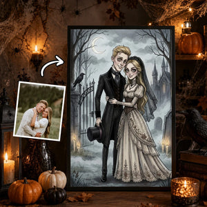 Custom Gothic Couple Portrait from Photo - Personalized Poster - Halloween Decor, Anniversary Gift for Her, for Him