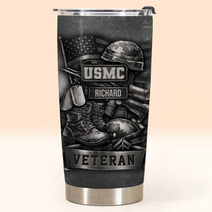 Tribute To Our Veterans With Boots and Helmet, Custom Stainless Steel Tumbler, Gift For Patriotic Friends