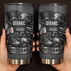 Tribute To Our Veterans With Boots and Helmet, Custom Stainless Steel Tumbler, Gift For Patriotic Friends