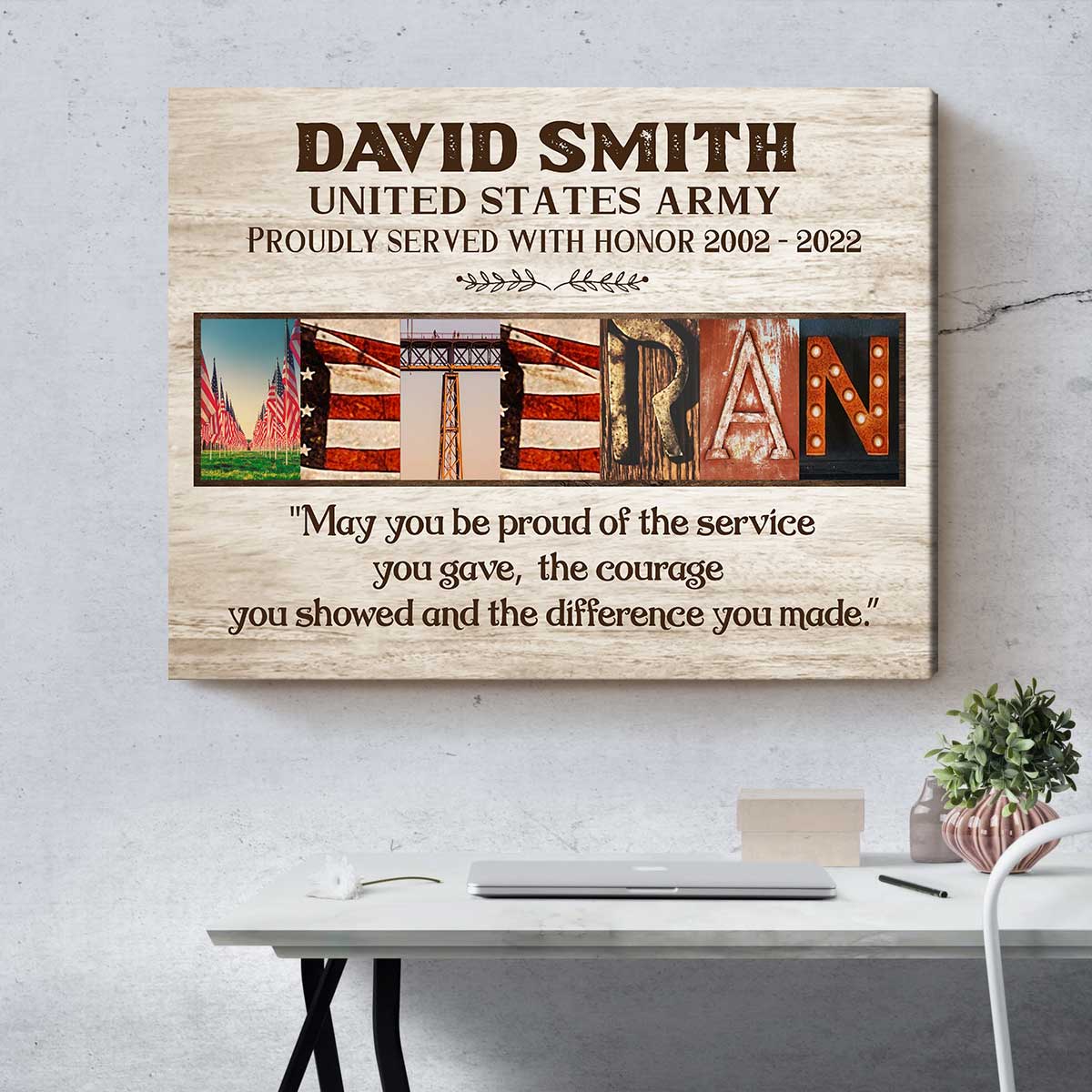 Veterans Day Gift, Military Gifts for Veteran, US Army Military Name Art Canvas, Gift For Grandpa