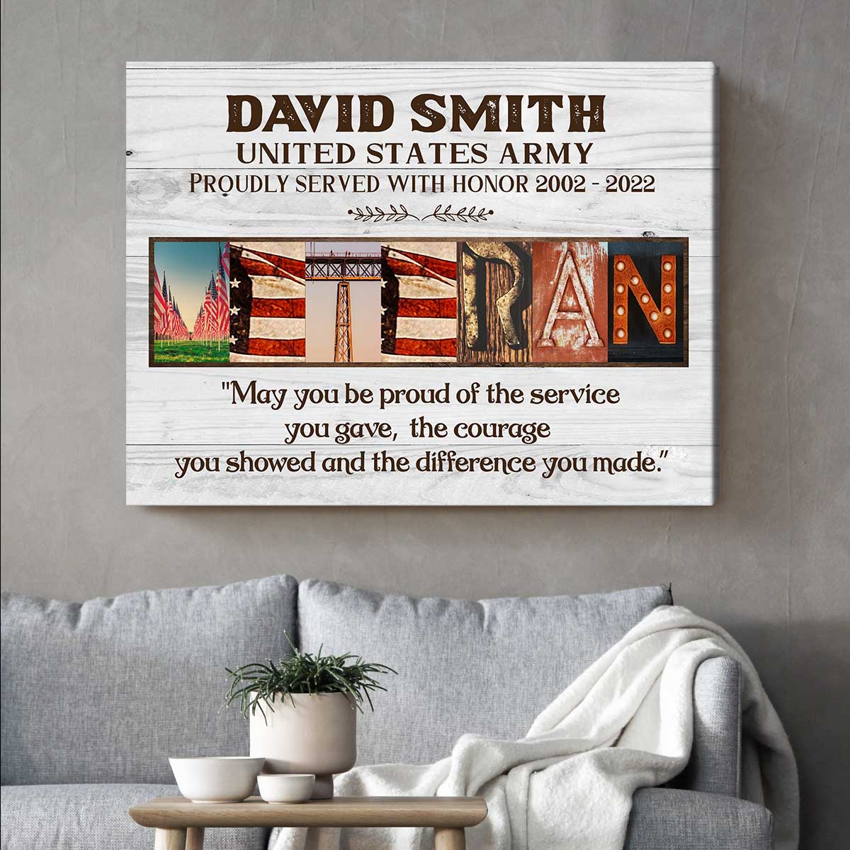 Veterans Day Gift, Military Gifts for Veteran, US Army Military Name Art Canvas, Gift For Grandpa