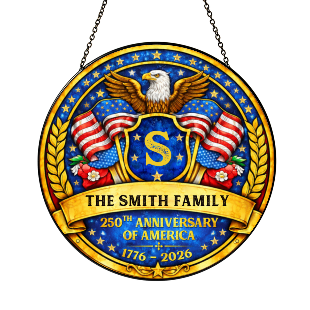 Personalized Eagle Crest Glass Suncatcher 250th Anniversary